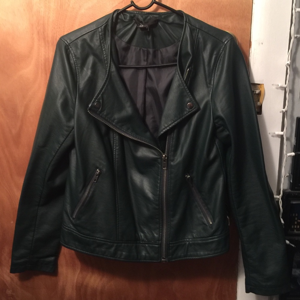 Emerald Green Faux Leather Moto Jacket